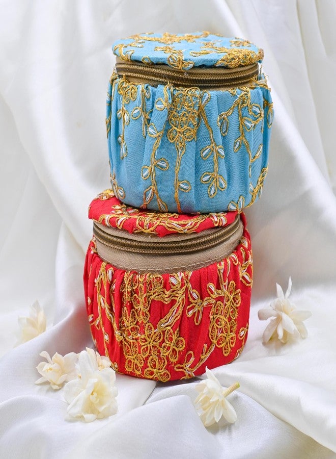 IGH Set of 5 Pcs Wooden Embroidery Matki shape Bangle Box, Jewellery Organiser, Earring Storage Box, Wedding Return Gift for women Bridal Gift Storage Box - Image 3